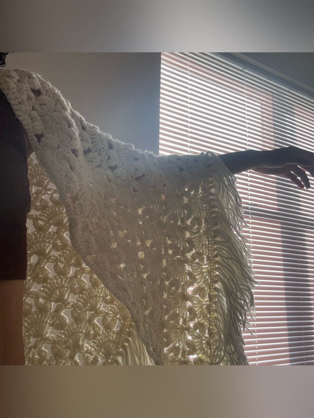 Vintage 1990s Handmade Crotchet White Shawl Wrap - Western Festival Boho Whimsy